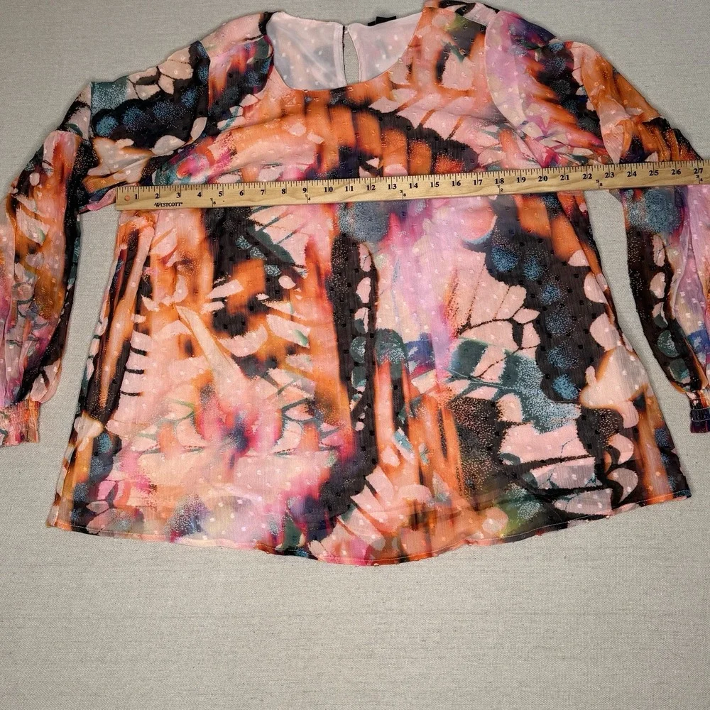 Torrid Women's Orange‎ Watercolor Blouse Long Sleeve Lined Size 00